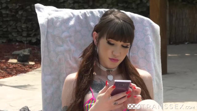 Busty tranny Lena Moon rides Michael Del Rays massive dick