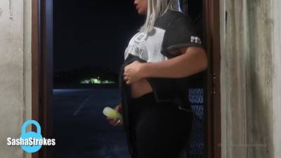 Sasha strokes uses her toy out in public