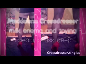 crossdresser milk enema and toying 1 cleaning ass deep