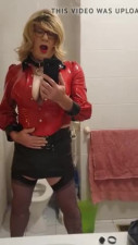 Rachel in a Red Latex School Mistress Top