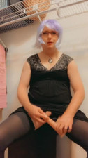 Pantyluvn sissy riding dildo fully dressed