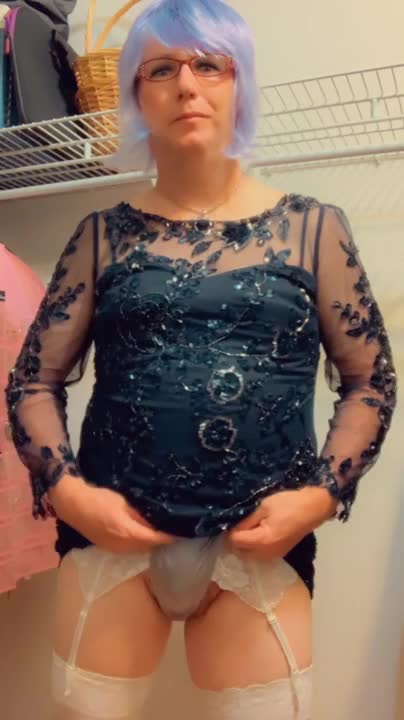 Watch Pantyluvn sissy cumming in navy sequins dress and glasses Shemale Porn Videos | TranSexBig.