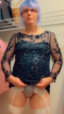 Pantyluvn sissy cumming in navy sequins dress and glasses