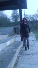 crossdresser walking outdoors