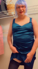 Pantyluvn sissy in blue satin dress cumshot