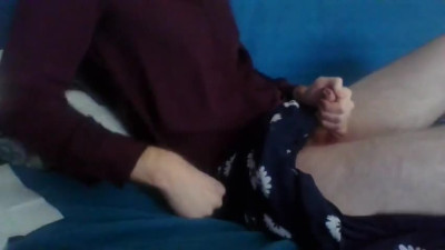 Crossdresser webcam fun wearing silk shirt and flower s