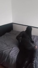 White Muslimah Sissy strips and plays with dildo Hijabi