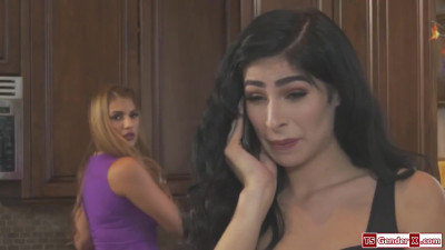 Busty brunette shemale Alexa Scout fucks a latina cis girl