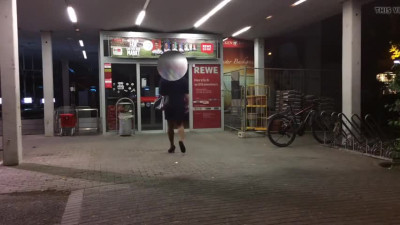 Crossdresser plays with dildo in public