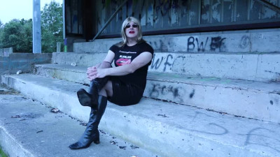 crossdressed and talking outdoors