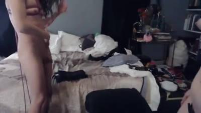 Girl and Trap Sissy Fucking on Webcam