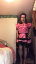 Dressed in Pink Satin and Maid to suck cock on camera