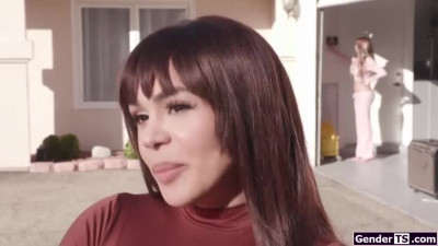 Horny big tits shemales have fucking plans with the neighbor