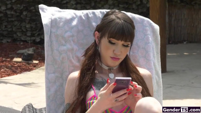 Busty trans Lena Moon deepthroats and assfucked by neighbor