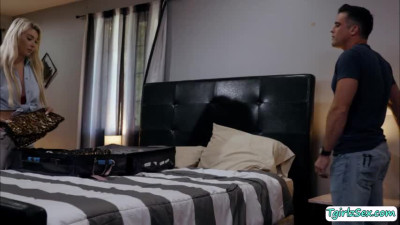 Busty shemale gets analed by her guy friend before she leave