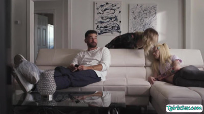 Horny shemale gets her ass fucked by TS stepsis guy friend