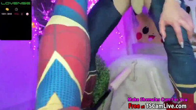 Big Shaft Asian TGirl Anal Pounded by Sex Machine on Webcam Part 1
