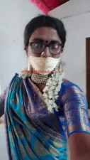 Indian beautiful crossdresser model in blue saree