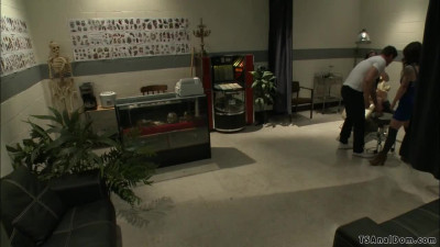 TS tattoo shop owner threesome