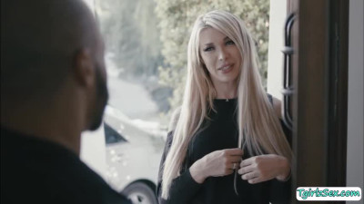 Busty shemale seduces her black neighbor to fuck her wet ass