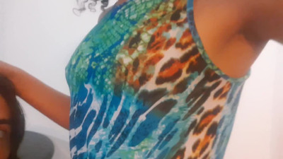 Stella Fortunatto - curly natural chubby in blue dress, kisses, lick tits, guy tastes milk