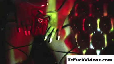 Tanned Tgirl Khloe Kay enjoys orgy