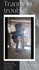 Tranny in Trouble in Strappado Bondage