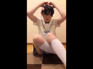 女装 男の娘 清純ポニテ セーラー服鼻フックオナニー