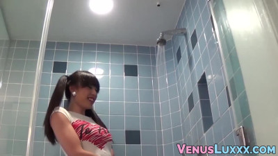 Hot Asian ladyboy Venus Lux solo cock wanking