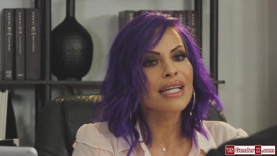 Busty latina tgirl boss TS Foxxy barebacked by her employee