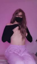 trap Alba is riding dildo stroking her huge cock and cumming