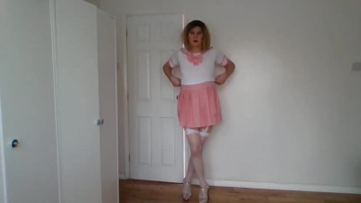 Pink outfit and white suspenders