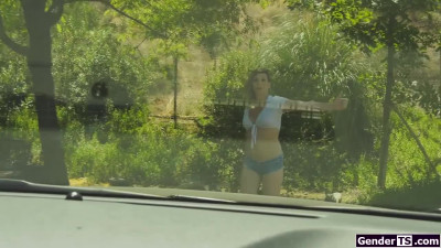 Shemale Jamie French asslicked and barebacked in public park