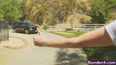 Hitchhiking tranny Dane Stewart picked up and fucked