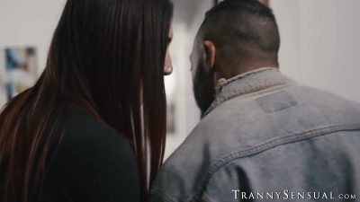 Two gorgeous tranny babes have hot interracial fuck