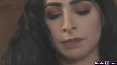 Small tits tgirl Alexa Scout sucked n fucks busty latina gf