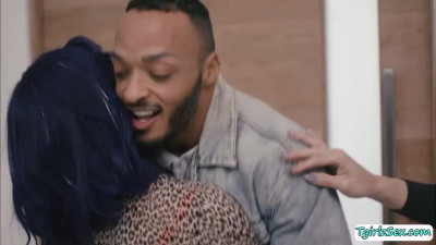 Horny trans babe gets her ass licked and fucked by her black bf