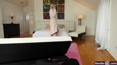 Trans Lena Moon gives a black burglar a bj and is barebacked