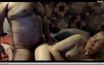 Fat daddy and sissy jerk off together on cam
