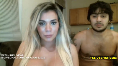 Boy sucks trans blonde's dick