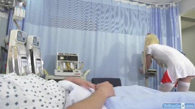Blonde tranny nurse Jenna Gargles anal fucked by a patient