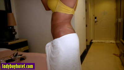 Slender Thai shemale swallowed big dick and fucked hard