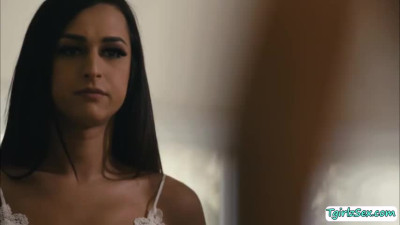 Brunette TS Khloe Kay takes stepdads cock in her mouth and ass