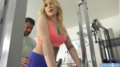 Busty shemale Angelina Please anal fucked by fitness coach