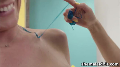Beautiful Trans babe Aubrey Kate fucks horny babe Riley Reids pussy