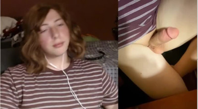 Cute tgirl jerks big cock