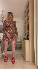 Daniela Monroe Spanish TV cums in beautiful polka dot dress, high red heels, anal