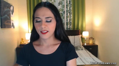 Small tits Asian trans jerks off on webcam