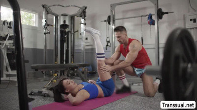 Ladyboy lets friend watch while getting analed by gym coach