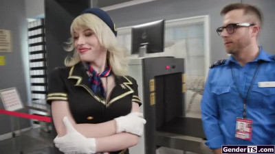 Ts flight attendant Izzy Wilde has metal buttplug up her ass